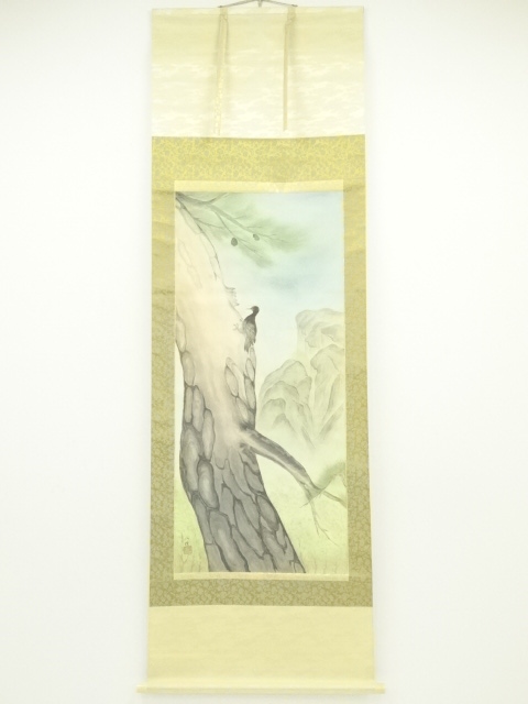 JAPANESE HANGING SCROLL / HAND PAINTED / WODD STOCK